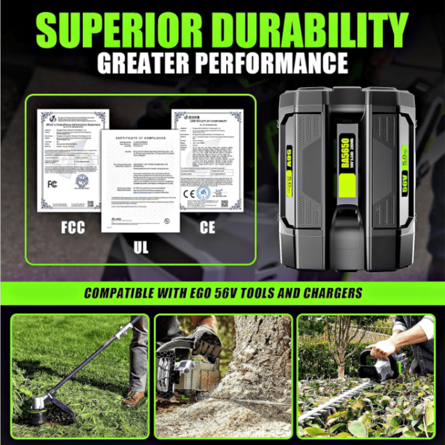 56V 5.0Ah Replacement Battery for EGO 56V Battery BA2800 BA4200, Compatible with EGO Power+ Cordless Tool