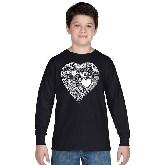 LA Pop Art Boy's Word Art Long Sleeve - LOVE IN 44 DIFFERENT LANGUAGES
