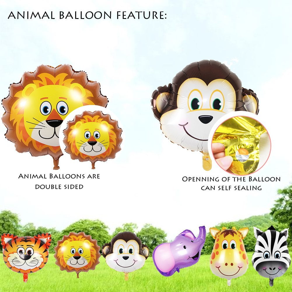 JUNGLE SAFARI ANIMALS BALLOONS - 6pcs 22 Inch Giant Zoo Animal Balloons Kit For Jungle Safari Animals Theme Birthday Party Decorations JUNGLE SAFARI ANIMALS BALLOONS - 6pcs 22 Inch Giant Zoo Animal Balloons Kit For Jungle Safari Animals Theme Birthday Party Decorations