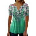 thumbnail image 2 of ICHUANYI ClearanceWomen Fashion Casual Print Round Neck Loose Short Sleeve T-shirt Top Blouse Pullover(Green, L) ICHUANYI WER20232080504108, 2 of 5
