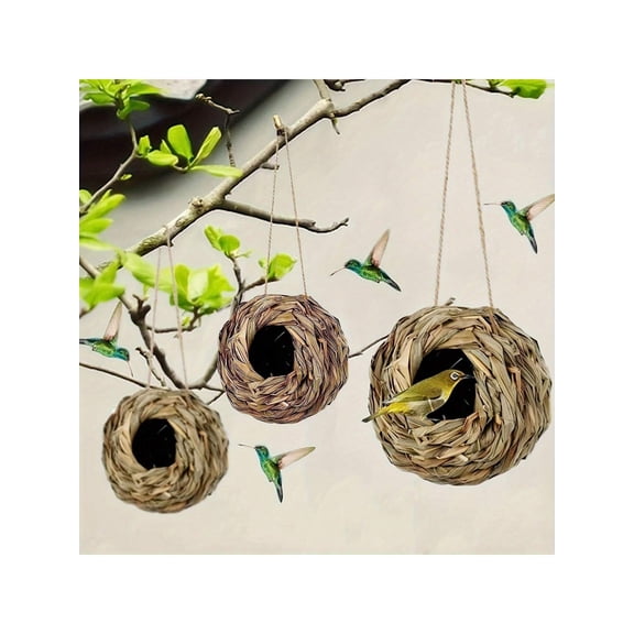2pc Hanging Hummingbird Nest House Handwoven Bird House Outdoor Spherical Bird Shelter Suitable For Garden Patio Lawn
