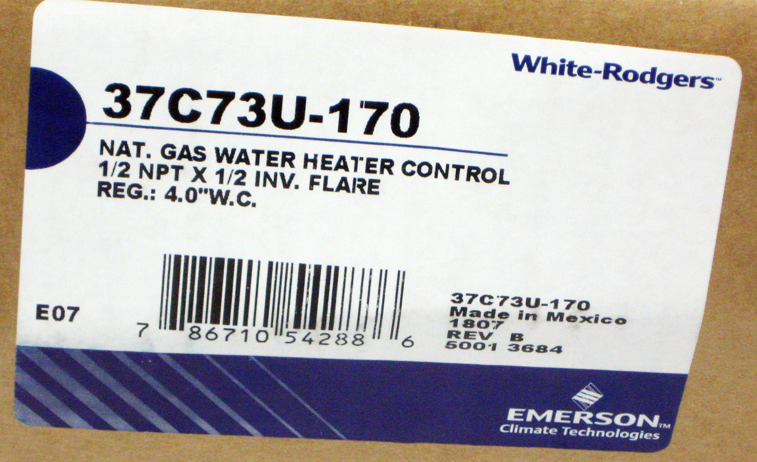 White-Rodgers 37C73U-170 Rheem Replacement Water Heater Gas Valve