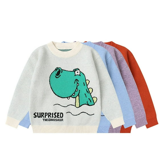 Esaierr 3-6Y Boys Cartoon Dinosaur Sweaters for Toddler Kids Long Sleeve Undershirts Thickened Knit Top Crewneck Pullover Sweaters Autumn Winter Warm Undershirts