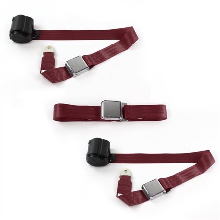 SafeTBoy Airplane 2 Point Burgundy Retractable Bench Seat Belt Kit for Ford Bronco 1966-1977 - 3 Belts