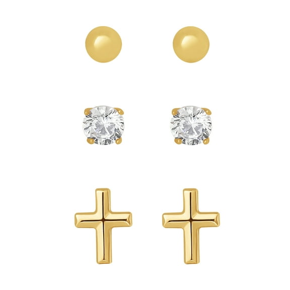Brilliance Women’s Sterling Silver Gold-Plated Ball & Cross Earrings with Cubic Zirconia