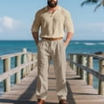 thumbnail image 5 of Men's Long Sleeve Casual Linen Shirt and Pants Set, Lightweight Breathable Outfit for Summer Beach, Relaxed Fit, 5 of 5