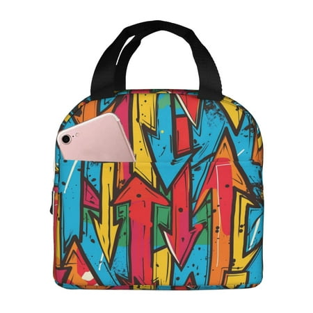 Insulated Lunch Bag for Women Men - Colorful Arrow Graffiti Pattern Leakproof Cooler Lunch Box for Women Men  Lunch Tote Bags for Work School Picnic Travel