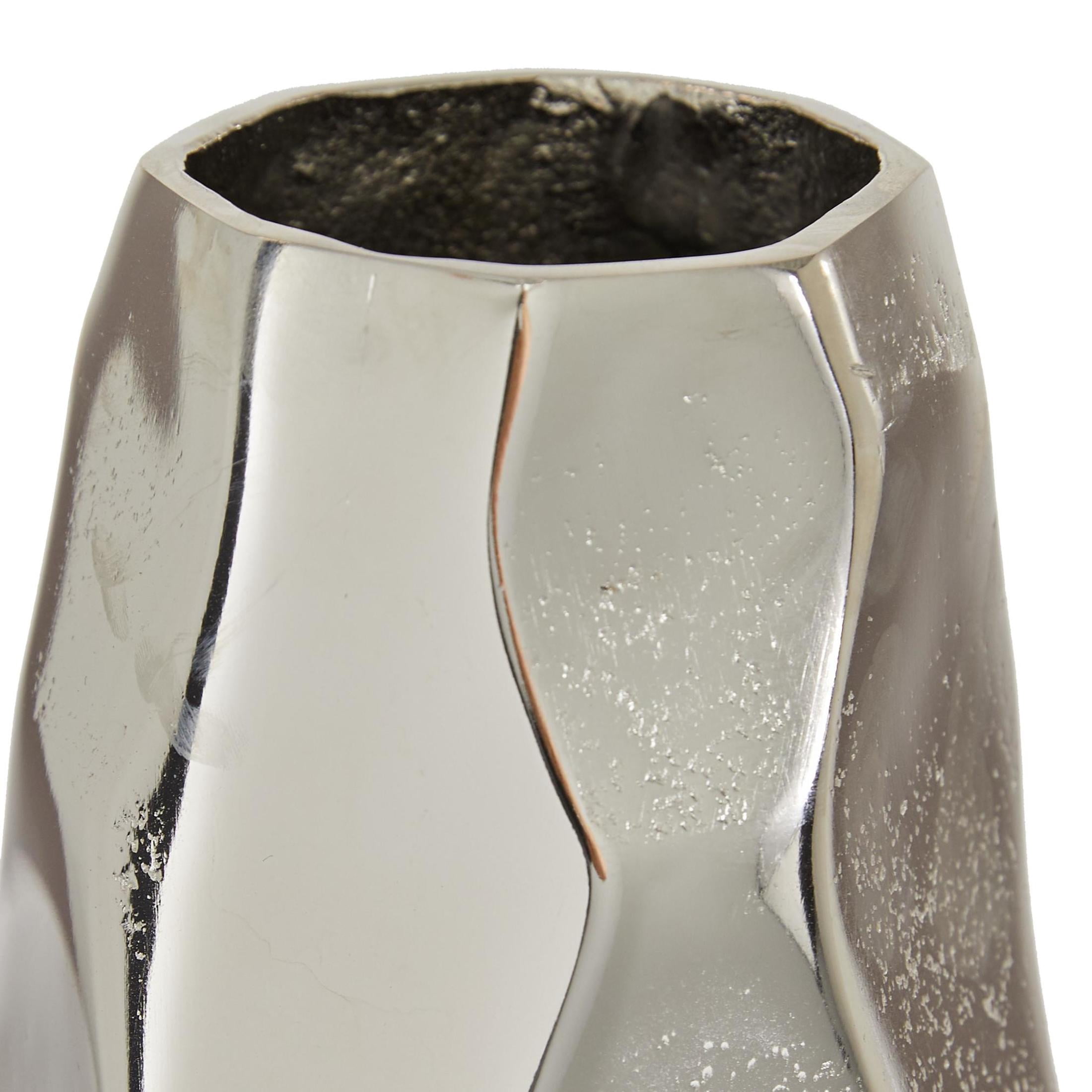 DecMode 12" Geometric Silver Aluminum Metal Vase