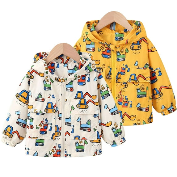 Toddler Boys Kids Jacket Hooded Cartoon Coats Windbreaker Outdoor Outwear Clothes 0-7T