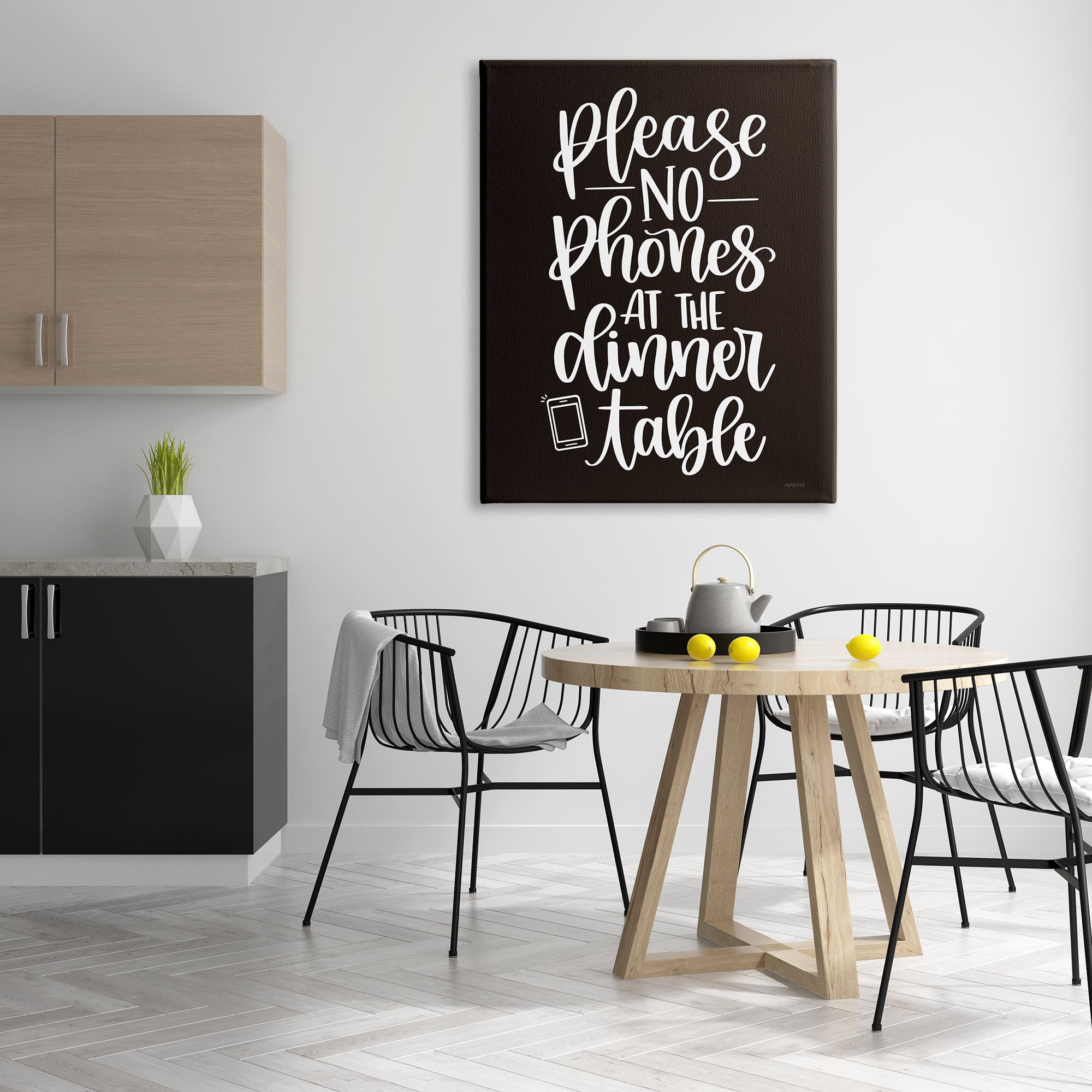 Stupell Industries No Phones Dinner Table Kitchen Rule Calligraphy Graphic Art Gallery Wrapped Canvas Print Wall Art, Design by Imperfect Dust