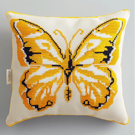 Needlepoint Pillow Kit Yellow Butterfly 11CT Stamped Cross Stitch Pillow Kits 18x18in