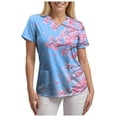 thumbnail image 6 of COMVALUE Womens Heart Printed Animals Nurse Uniforms 2026 Scrub Tops for Women Short Sleeve V Neck Scrub Shirt with Pockets (Sky Blue, L), 6 of 9