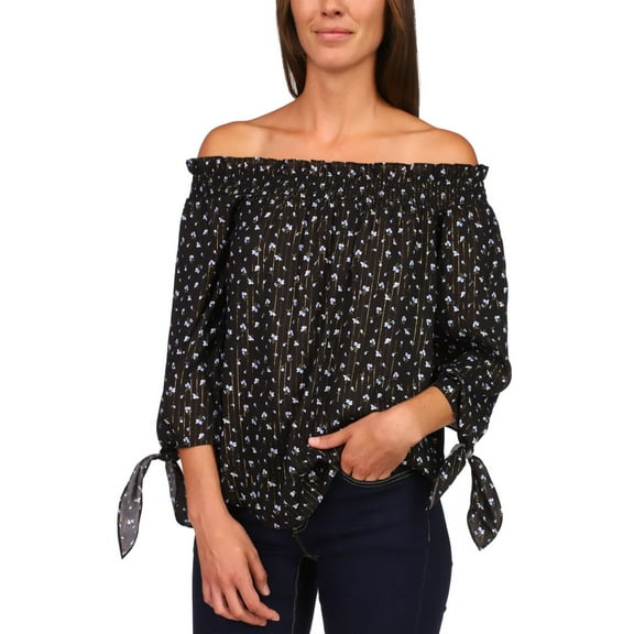 Michael Kors Off-the-shoulder Printed Top Crew Black XXSmall