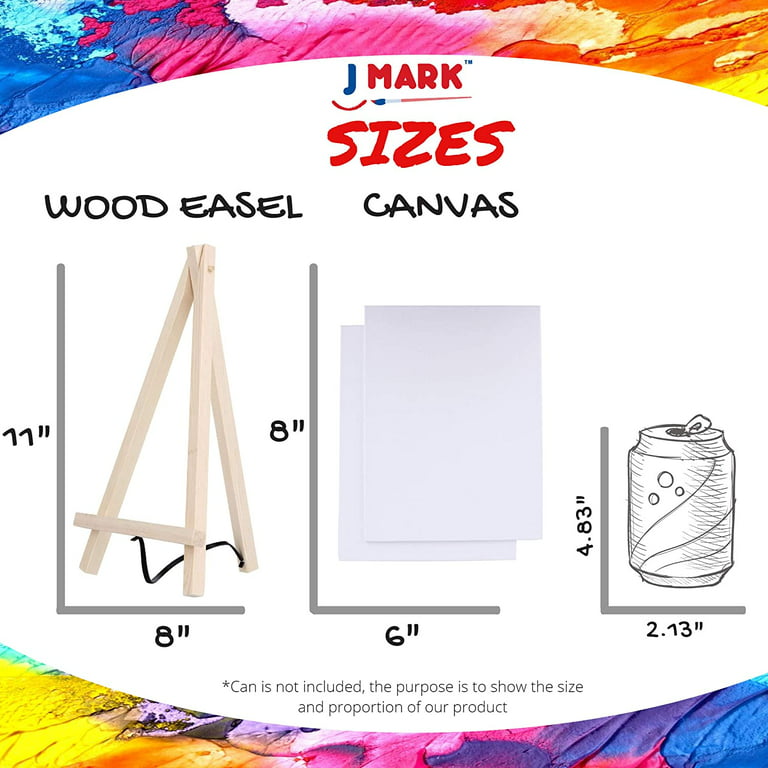 J Mark Art Canvas Paint Set Supplies - 22-Piece Canvas Acrylic Painting Kit with Wood Easel, 8x10 inch Canvases, 12 Non Toxic Washable Paints, 5 Brush