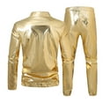 thumbnail image 4 of USNSM (M-5XL) Plus Size Men's Metallic Jacket and Pants Set Jacket Shiny Pants Zipper Pocket Long Sleeve Stand-up Collar Set for Disco Party Gold XXXXXL, 4 of 8