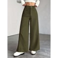 thumbnail image 6 of Corduroy Pants for Women Casual High Waisted One Buttoned Stretchy Loose Fit Wide Leg Pants with Pockets Green XXL, 6 of 9