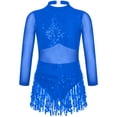 thumbnail image 6 of iiniim Girls Latin Salsa Ballet Dance Dress Mock Neck Sequin Long Sleeve Mesh Leotard with Tassel Skirt 6-16 Royal Blue 6, 6 of 7