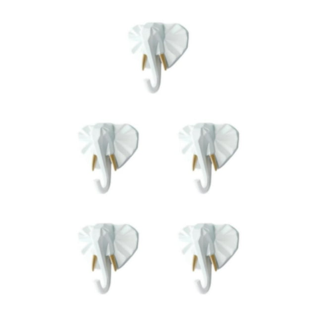 Ruiboury Animal Head Key Hook Sturdy And Durable Construction Adds Touch Of Whimsy White gold (elephant 5Set