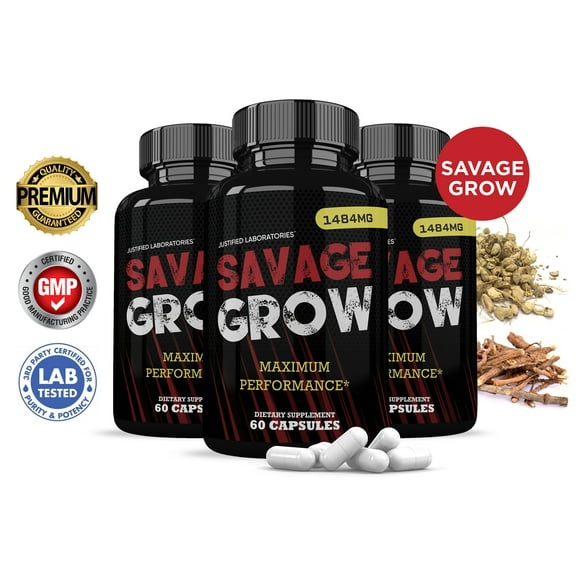 (3 Pack) Savage Grow Men’s Health Supplement 1484mg 180 Capsules