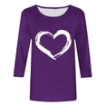 thumbnail image 4 of Lenpel Women's 3/4 Sleeve Shirts Plus Size Crew Neck Heart Print Loose Casual Tee Tops Spring Summer Blouses, 4 of 4