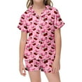 thumbnail image 1 of Ensemble de Pyjamas en Soie pour Filles Manches Courtes Imprimé Boutonné Hauts Unis T-Shirt Ensemble de Pyjamas Décontractés pour Filles Garçons Filles Mode, 1 of 4