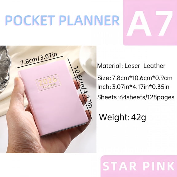 CCOCC 2026 New 2026 Mini Pocket Planner Calendar 4"X3" for Purse Starlight Black Pu Leather Dated Planner Daily Weekly Schedule Notebook Pocket Calendar