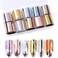 thumbnail image 1 of 10 Rolls Metallic Color Holographic Nail Foil Transfer Sticker Roll Set, Mix-Pattern Nail Art Stickers, Wraps Decals Starry Sky Manicure Kit,Gold, Silver, Rose Gold (1.03inchs39.37inchs), 1 of 7