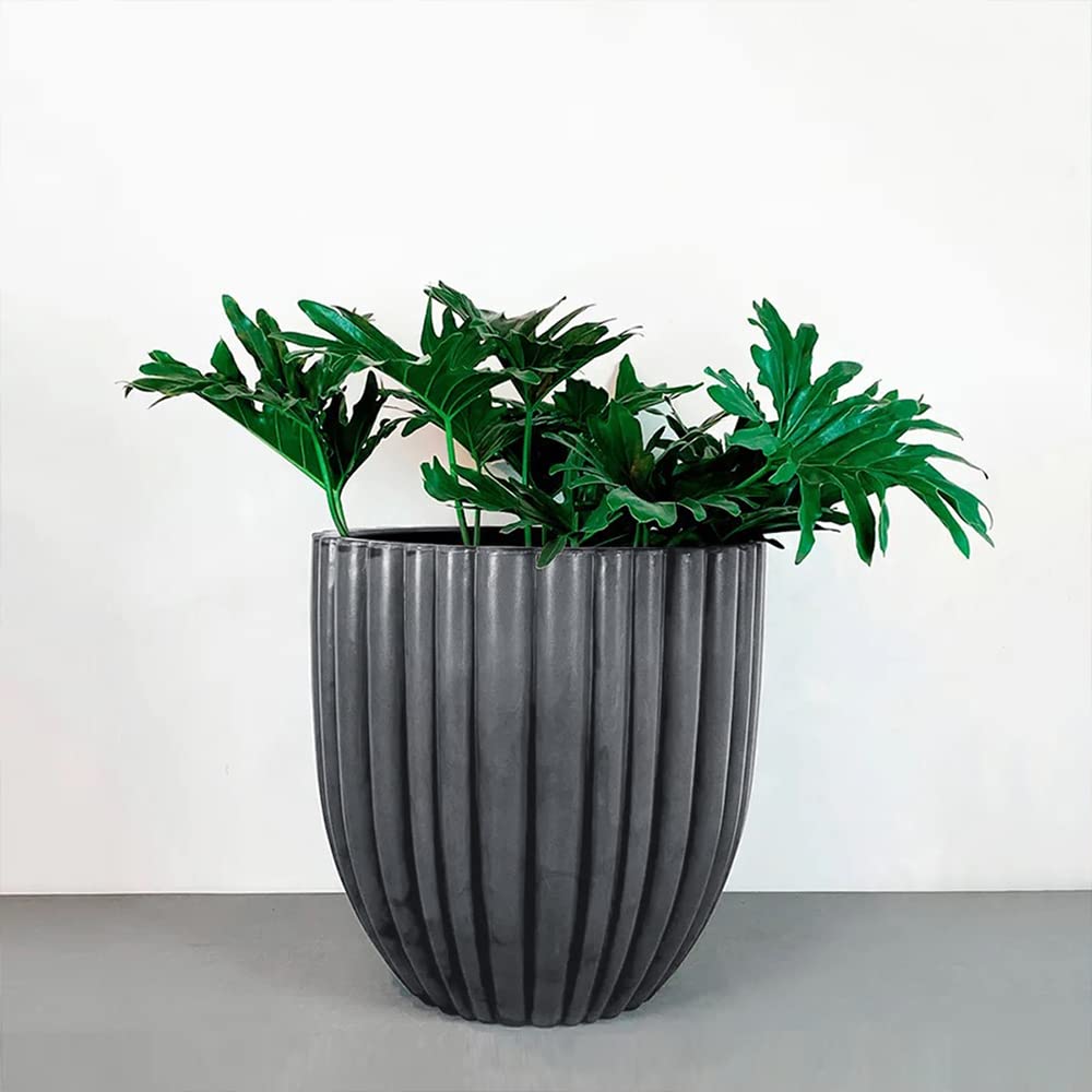 Ecobo 15.7" Tall, Eco-Friendly Round Planter Indoor/Outdoor use, Durable, Versatile & Lightweight, Designed by Brazilian Artisans, Contemporary All-Weather Design –Dark Gray