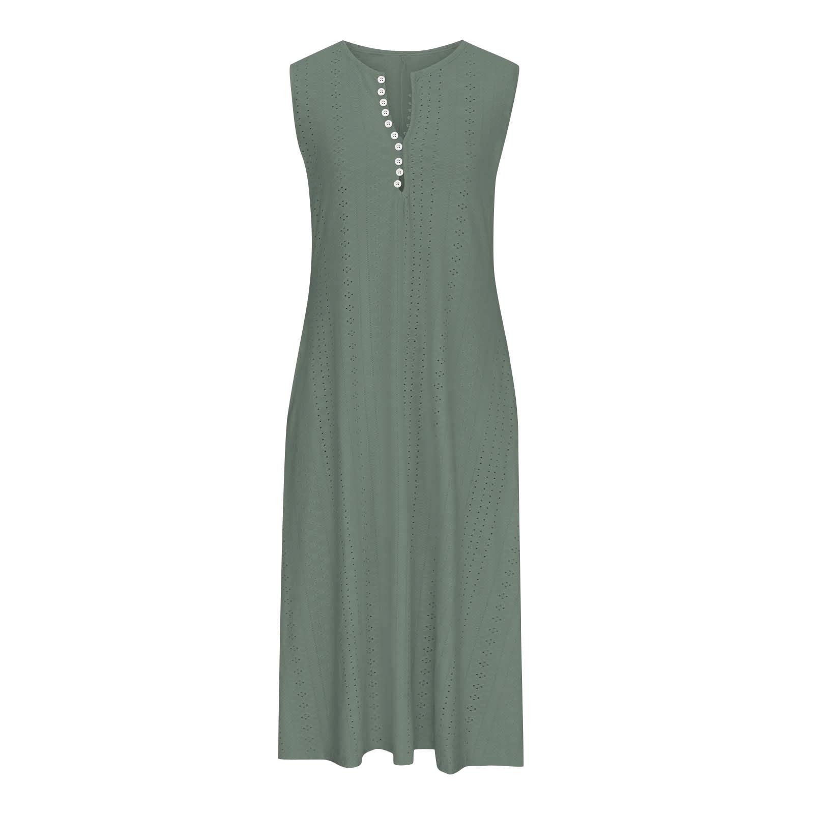 Meichang Womens Eyelet Dresses V Neck Button Sleeveless Dresses Solid Color  Loose Fit Flowy Midi Dresses Summer Casual Dresses with Pockets Green M -  Walmart Business Supplies