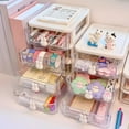 thumbnail image 4 of Caja de almacenamiento de plástico con cajón, organizador de escritorio, transparente, multicapa, con asas de conejo, suministros de oficina, 4 of 8