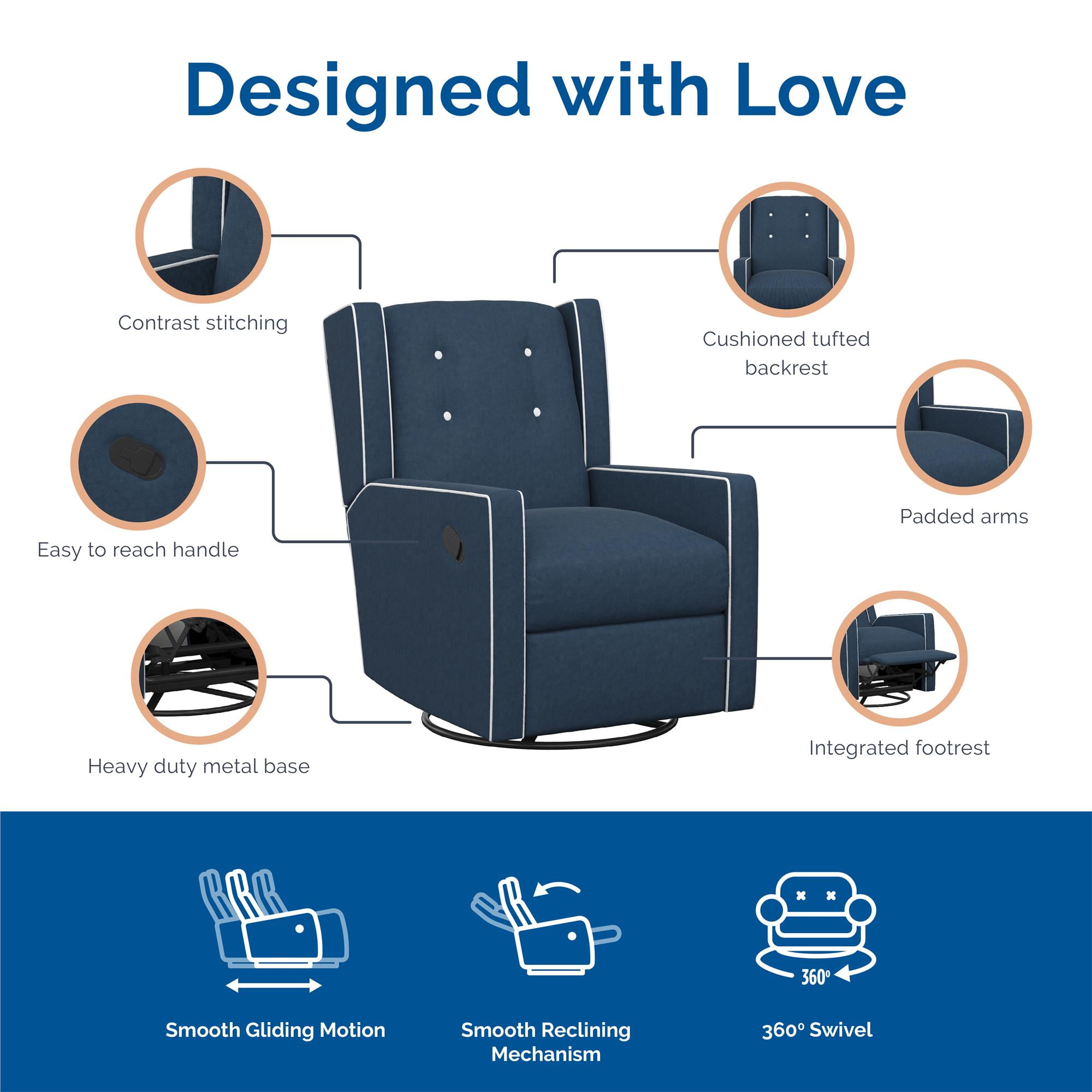 Baby Relax Mikayla 4-in-1 Nursery Swivel Glider Rocker Recliner