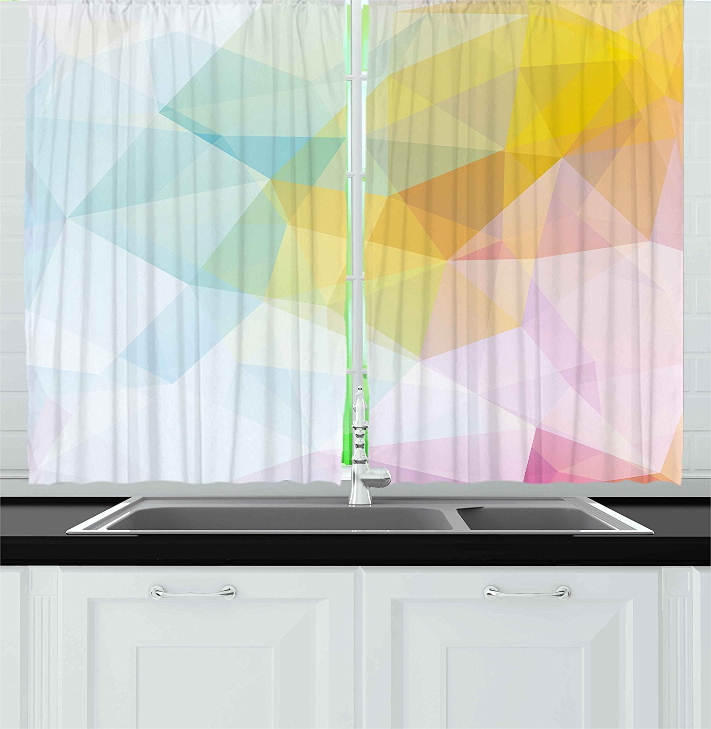 Abstract Kitchen Curtains by , Pale Modern Rainbow Ombre Colored Image