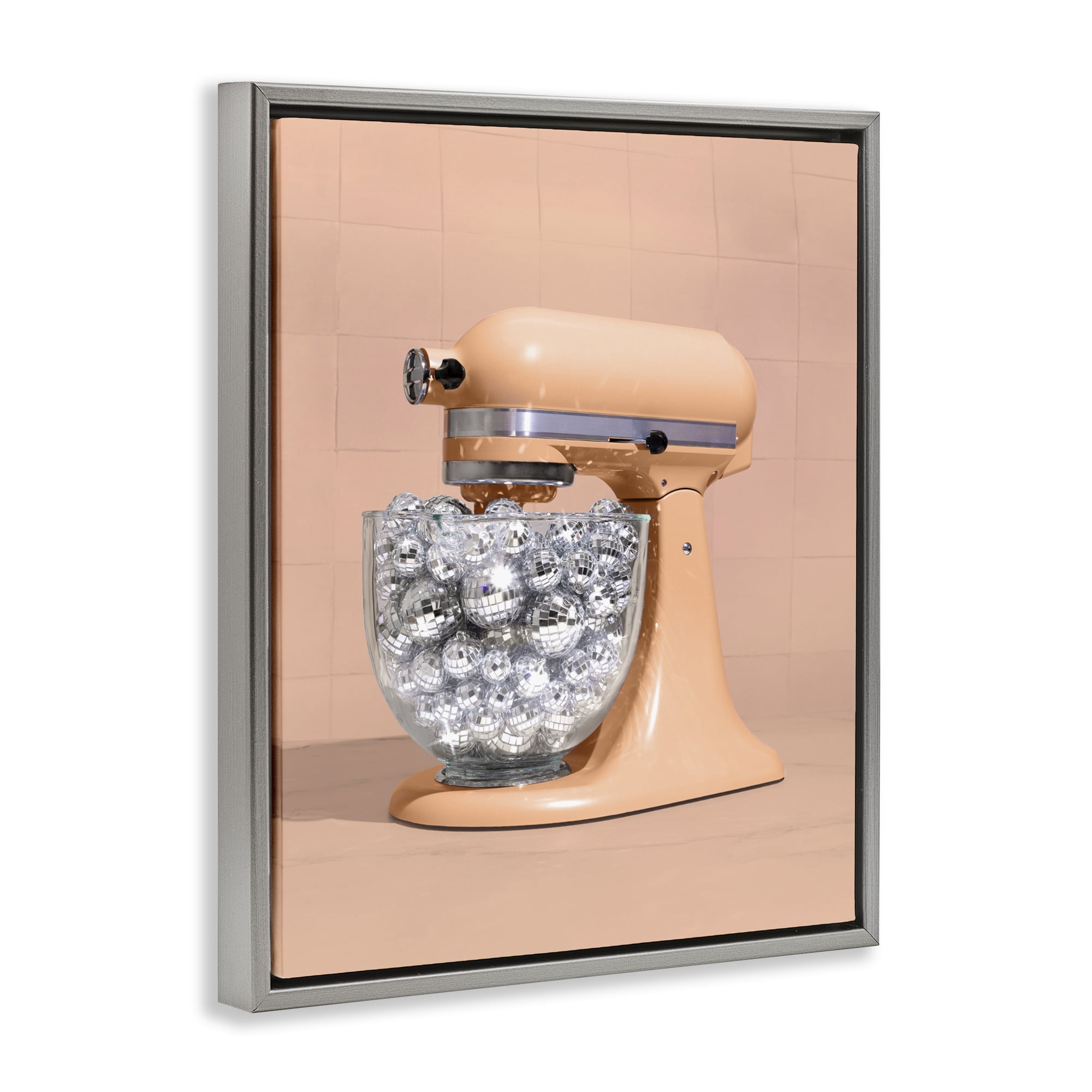 Stupell Industries Disco Kitchen Mixer over Orange Gray Framed Floater Canvas Wall Art, design by LISH Creative