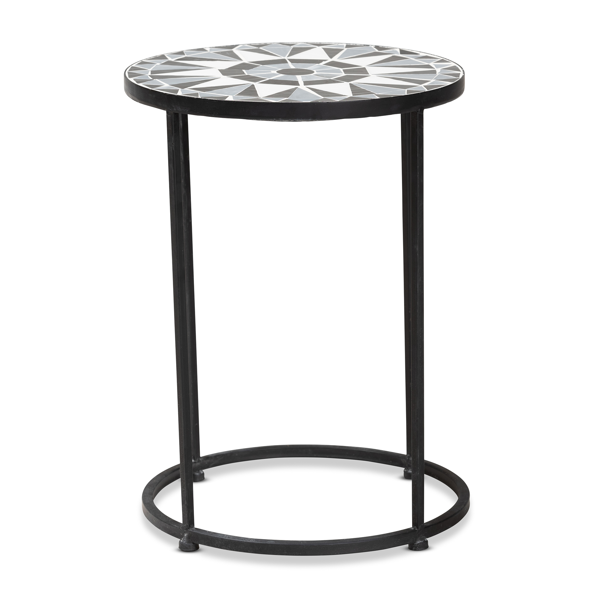 Baxton Studio Kaden Modern and Contemporary Multi-Colored Glass and Black Metal Outdoor Side Table