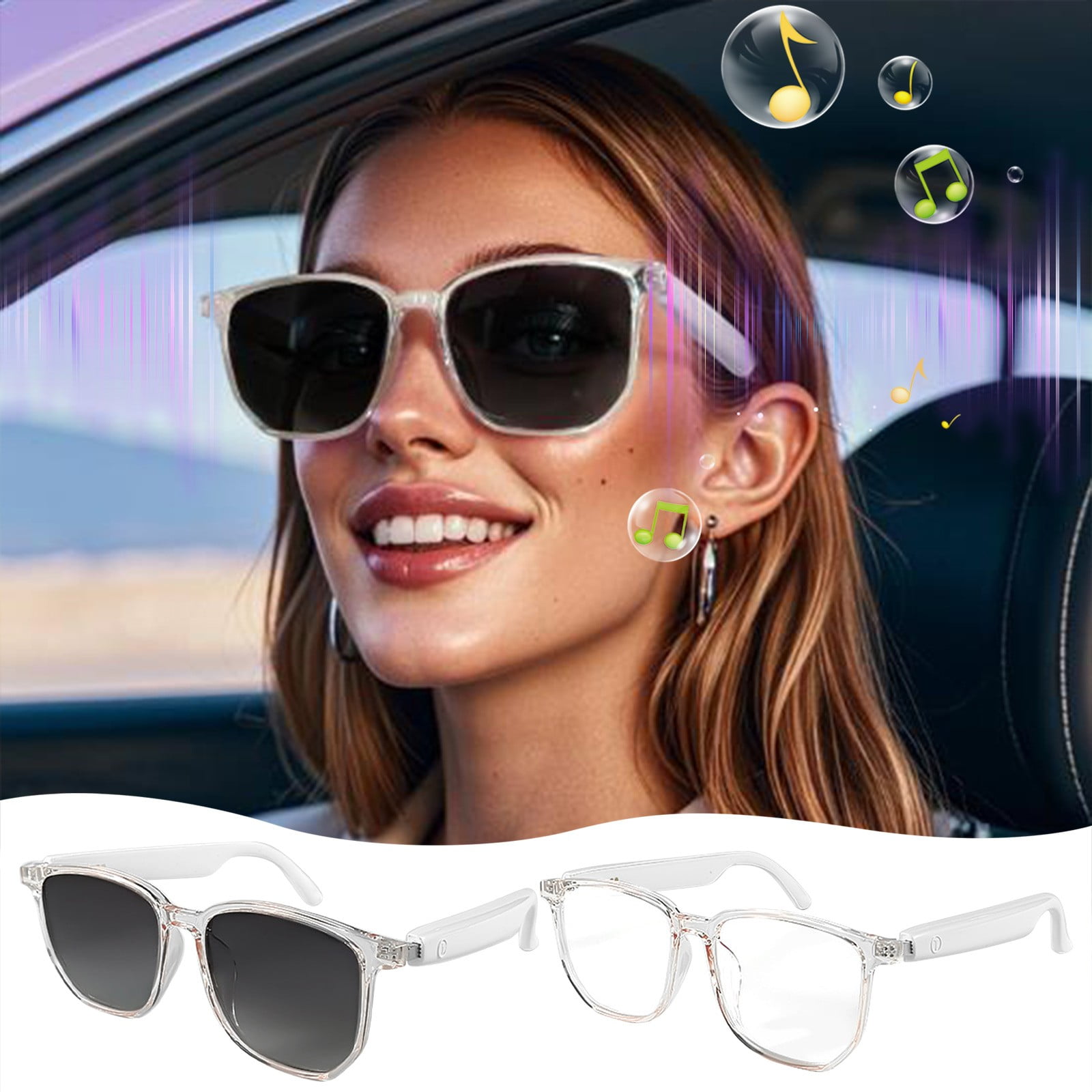 Smart Glasses with Wireless Earbuds, Lightweight Glasses With Blue Light Protection Wireless Bluetooth 5.3 Headset Function Built-in Music And Speakers Support For And Voice