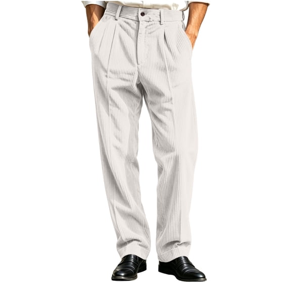 Mens Corduroy Pants Classic Fit Stretch Waist Casual Dress Pants Straight Leg Stretchy Tailored Business Slacks with Pocket
