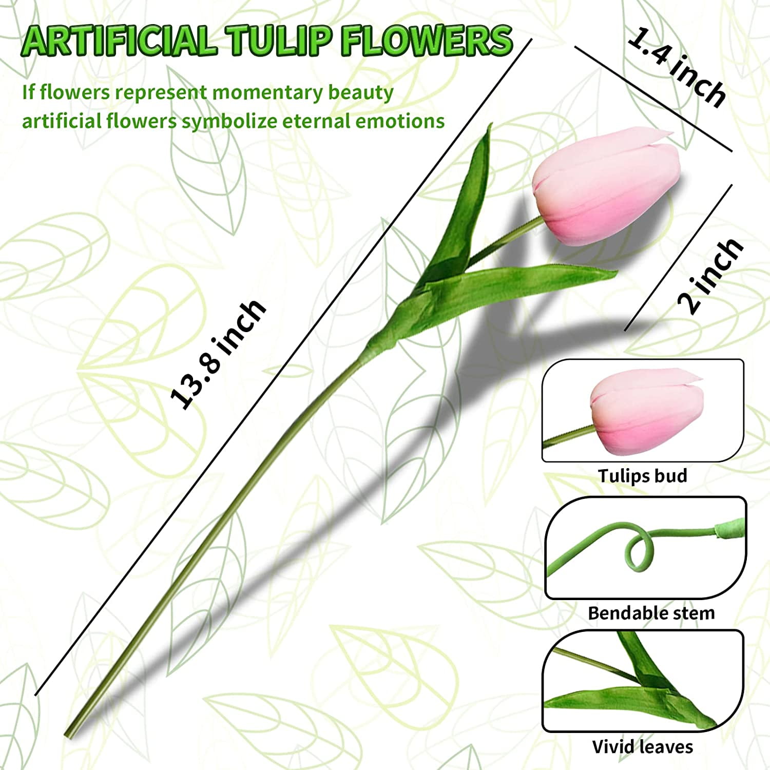 30Pcs Artificial Tulip Flowers Faux Tulip Stems PU Real Touch Tulips 13.7" for Spring Easter Vase Wedding Bouquets Floral Arrangements Wreath Table Centerpiece Indoor Outdoor Decoration (Pink)