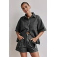 thumbnail image 2 of Womens 2 Piece Outfits Short Sleeve Button Down Crop Blue Jean Shirts High Waist Denim Shorts Sets Grey M, 2 of 4