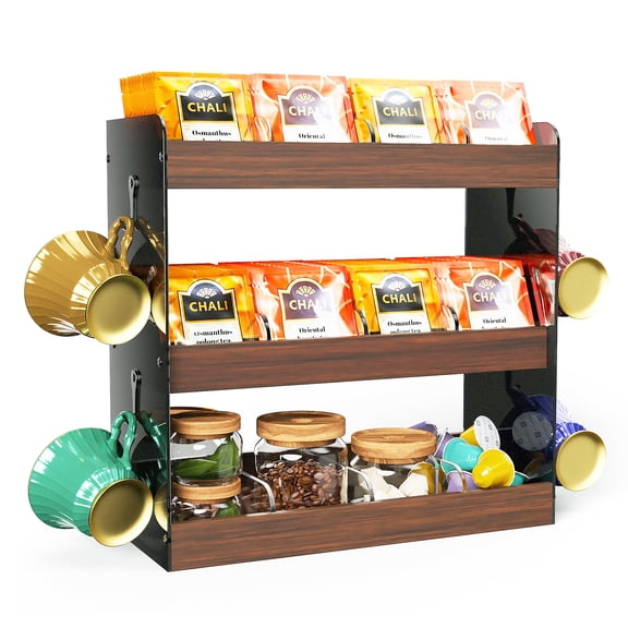 3 Tier Tea Box Organizer Storage Box, Tea Bag Holder Organizer Wall Mount, Wood & Acrylic Tea Container for Tea Bags, ATSKIM Tea Caddy for Cabinet, Tea Station Organizer for Countertop