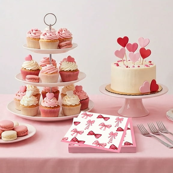 Upgraded 20 Bow-ties Napkins Bow-themed Party Decorations Bow Patterns Disposable Napkins Suitable For Baby Showers Bridal Showers Birthday Parties Etc.