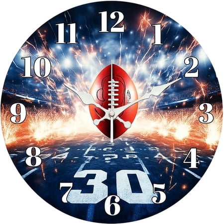 SBEMP10 Inch Silent Wall Clock, Football Stadium Dynamic Decorative Wall Clock, Battery Operated Non-Ticking Round Clock for Living Room Bedroom Sports Fan Home Decor