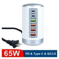 thumbnail image 2 of USB Charging Station,Universal 65W USB Fast Charger HUB Quick Charge QC3.0 Multi 6 Port USB Type C PD Charger Charging Station ,Easy to Use, 2 of 6