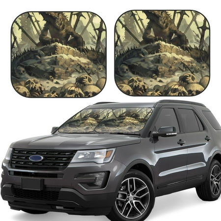 Hirioo Epic Dragon Skull Scene for 2PCS Windshield Sun Shade Foldable | Front Windshield Shade for Sun Heat and UV Rays-Small