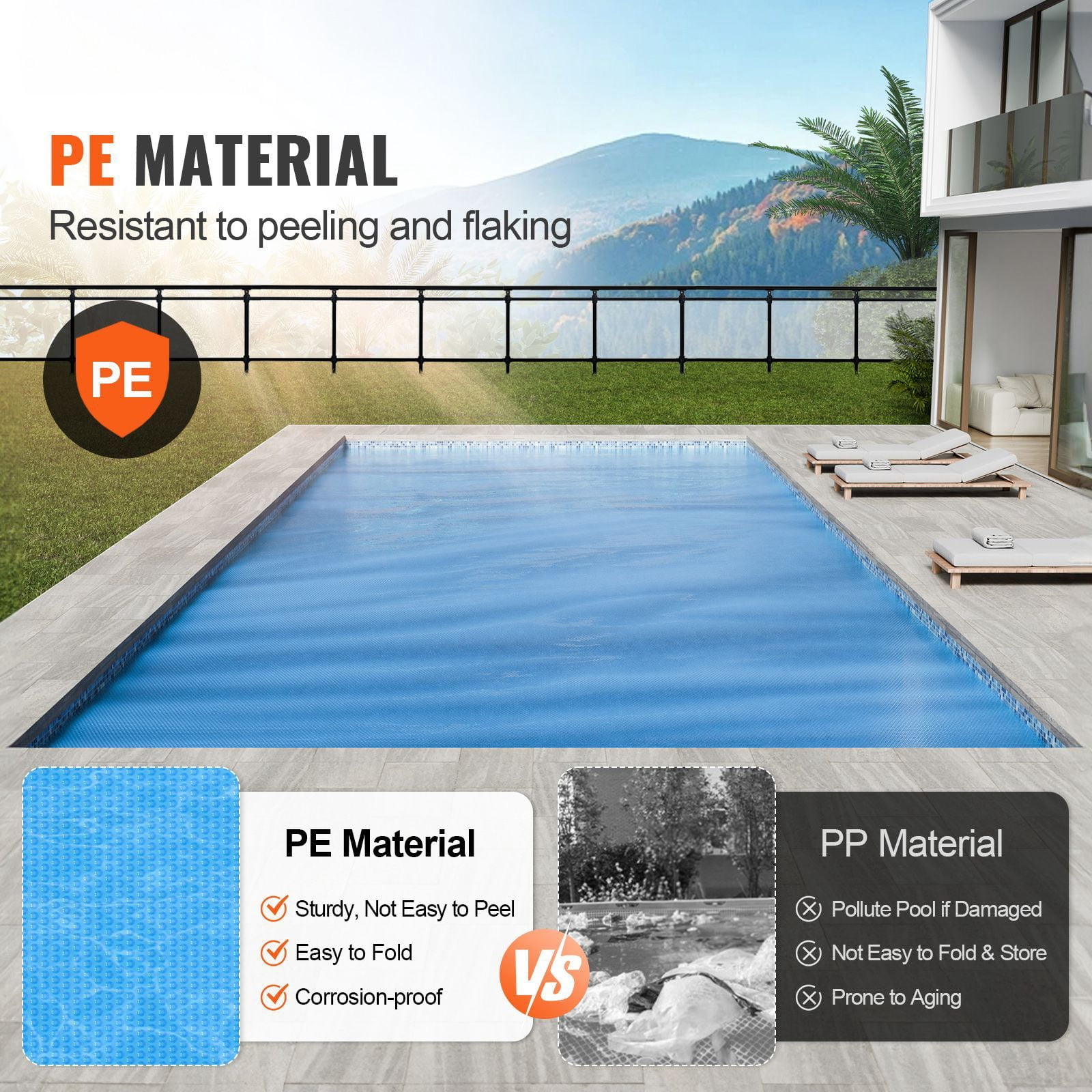 Solar Pool Cover, 32 x 16 ft Rectangle Solar Blanket for Pools, Inground Above Ground Swimming Pool Solar Cover, 16 mil Solar Covers, Blue