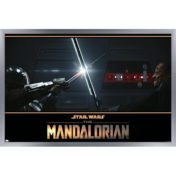 Star Wars: The Mandalorian Season 2 - Din Djarin vs. Moff Gideon Wall Poster, 22.375" x 34", Framed