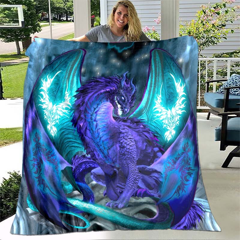 Dragon Blanket Flannel Blanket Flower Pattern Super Soft Fleece Throw
