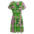 thumbnail image 4 of Plaid Pink & Green Women's Dress Short Sleeve Summer Sundress Summer Women Clothes, 4 of 7