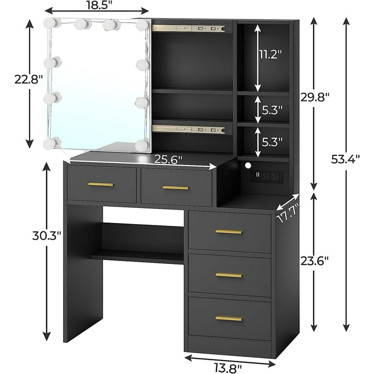 Large Vanity Desk with Mirror and Lights, Slidable Mirror 5