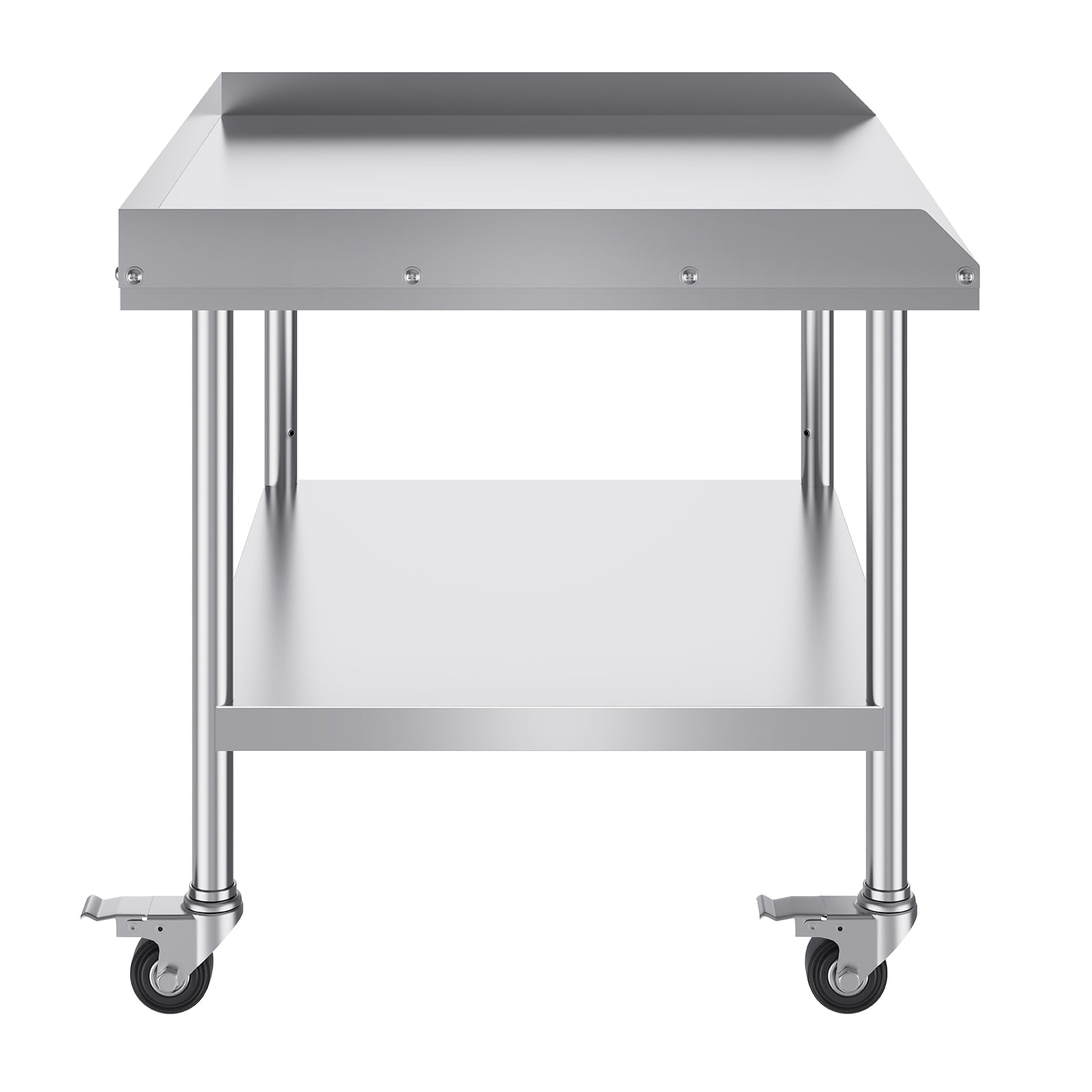 Stainless Steel Work Table, 30 x 36 x 30 Inch Commercial Food Prep Worktable with 4 Wheels, Casters, 3-Sided Backsplash Heavy Duty Prep Worktable, Metal Work Table for Restaurant Home Hotel