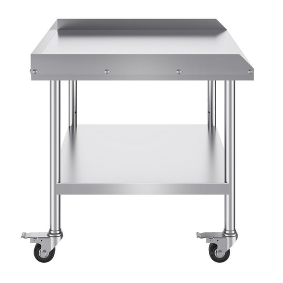 KFFKFF Metal Food Preparation Table, 30x36x30 Inches, with 4 Rolling Casters and a 3-Sided Guard, Durable Stainless Steel, Ideal for Restaurants, Homes, and Hotels